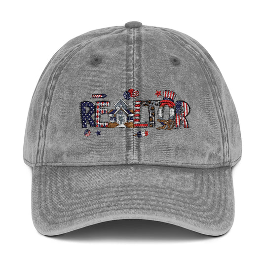 Realtor Hat – Patriotic REALTOR Lettering with American Flag Icons
