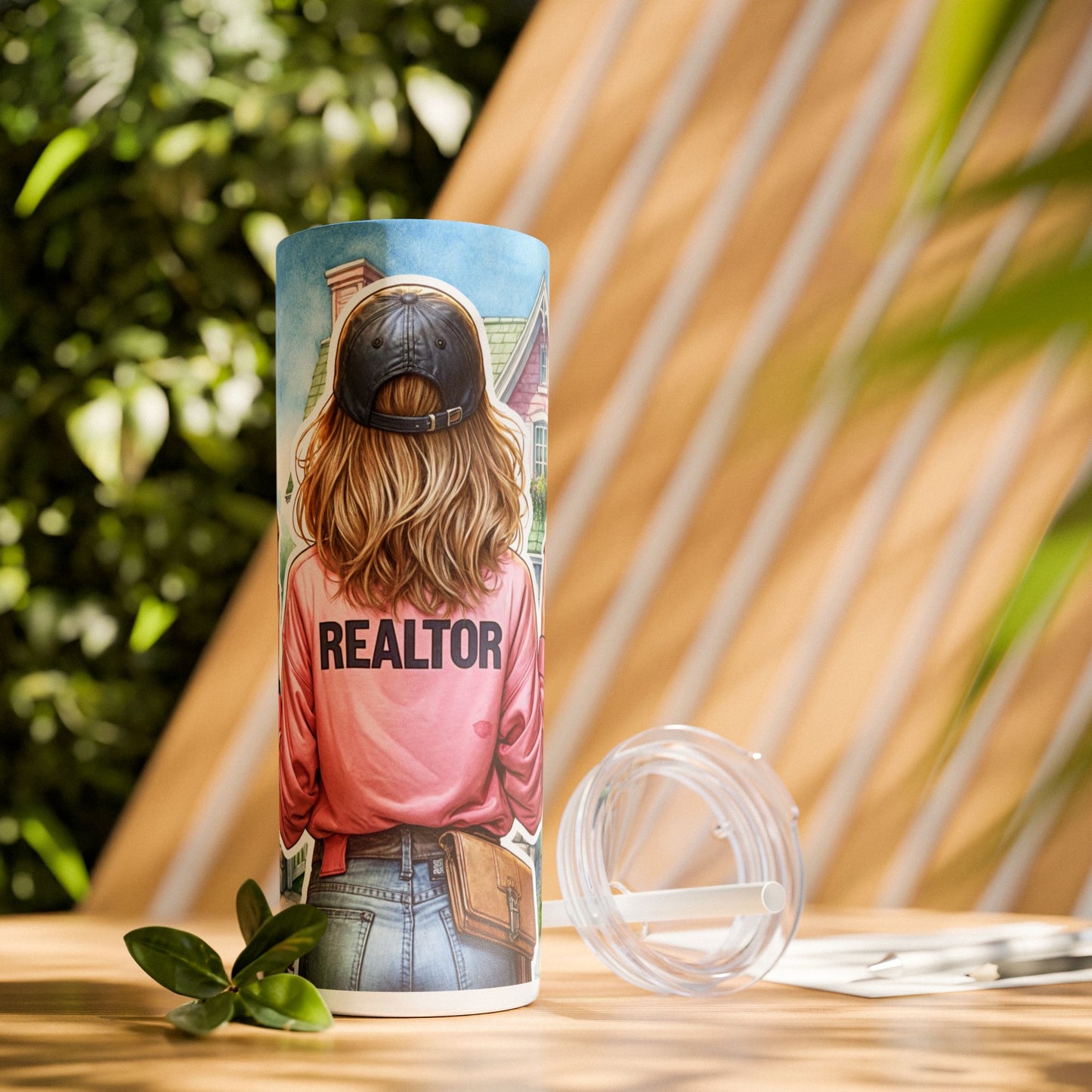 Realtor Coffee & Keys Tumbler – 20 oz Stainless Steel Mug with Pink House Illustration