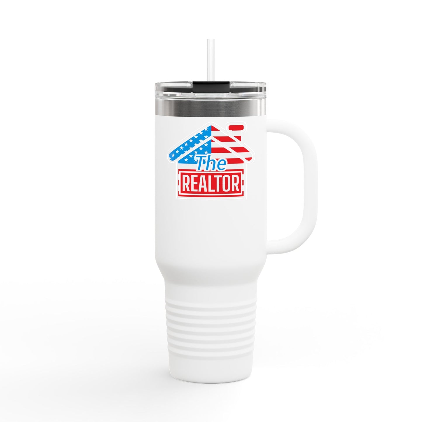 The REALTOR Tumbler – 40 oz Stainless Steel Mug with American Flag Roof Design