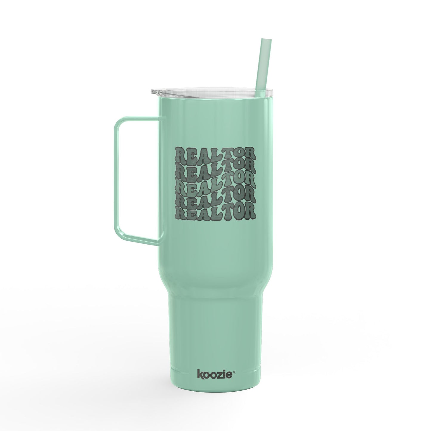 Stacked REALTOR Tumbler – 40 oz White Stainless Steel Mug with Straw & Handle