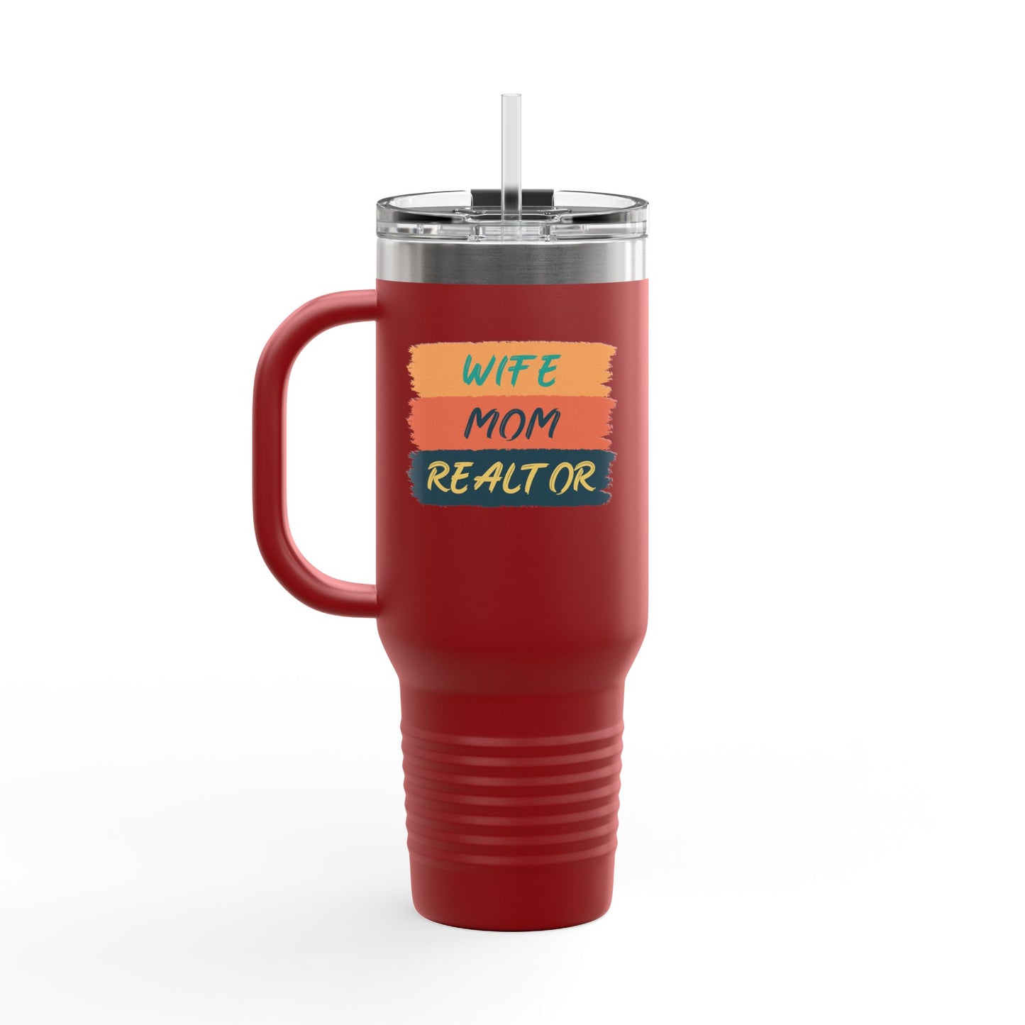 Wife. Mom. Realtor. Tumbler – 40 oz Stainless Steel Mug with Colorful Stripe Design