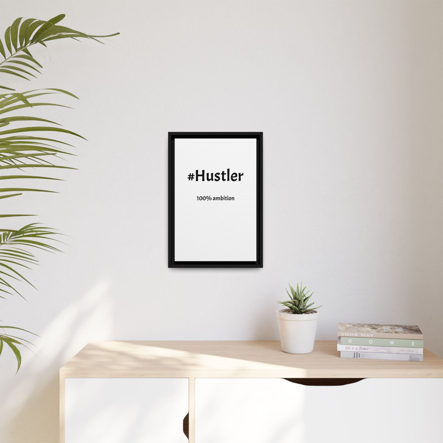 #Hustler – 100% Ambition | Funny Realtor White Canvas Wall Art