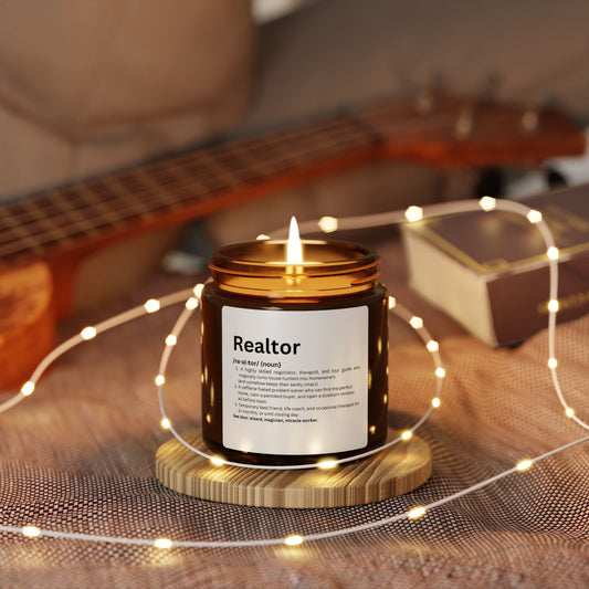 Realtor Definition Candle – Funny Real Estate Gift for Agents & Brokers | Amber Jar Soy Candle