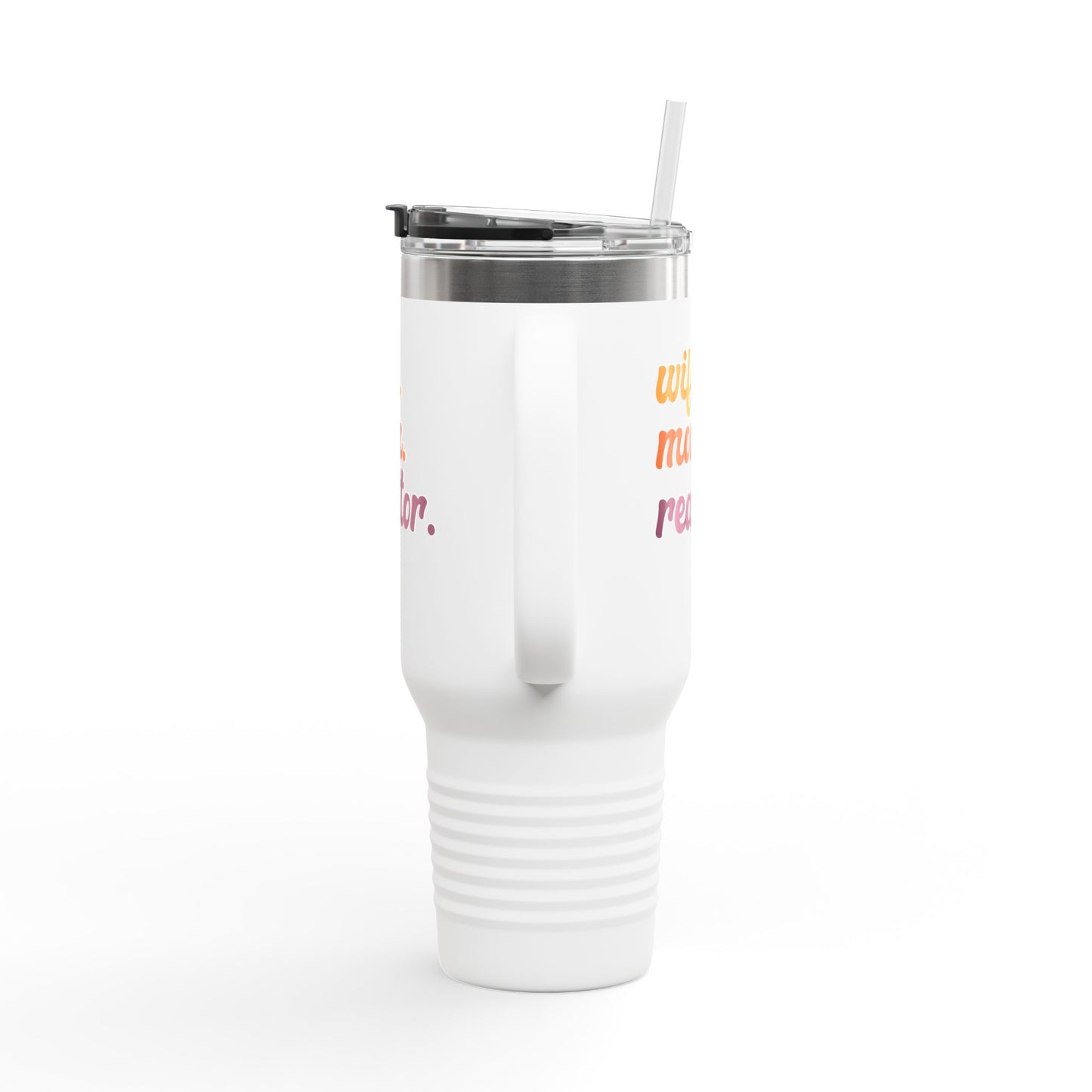 Wife. Mom. Realtor. Tumbler – 40 oz White Stainless Steel Mug with Colorful Retro Text