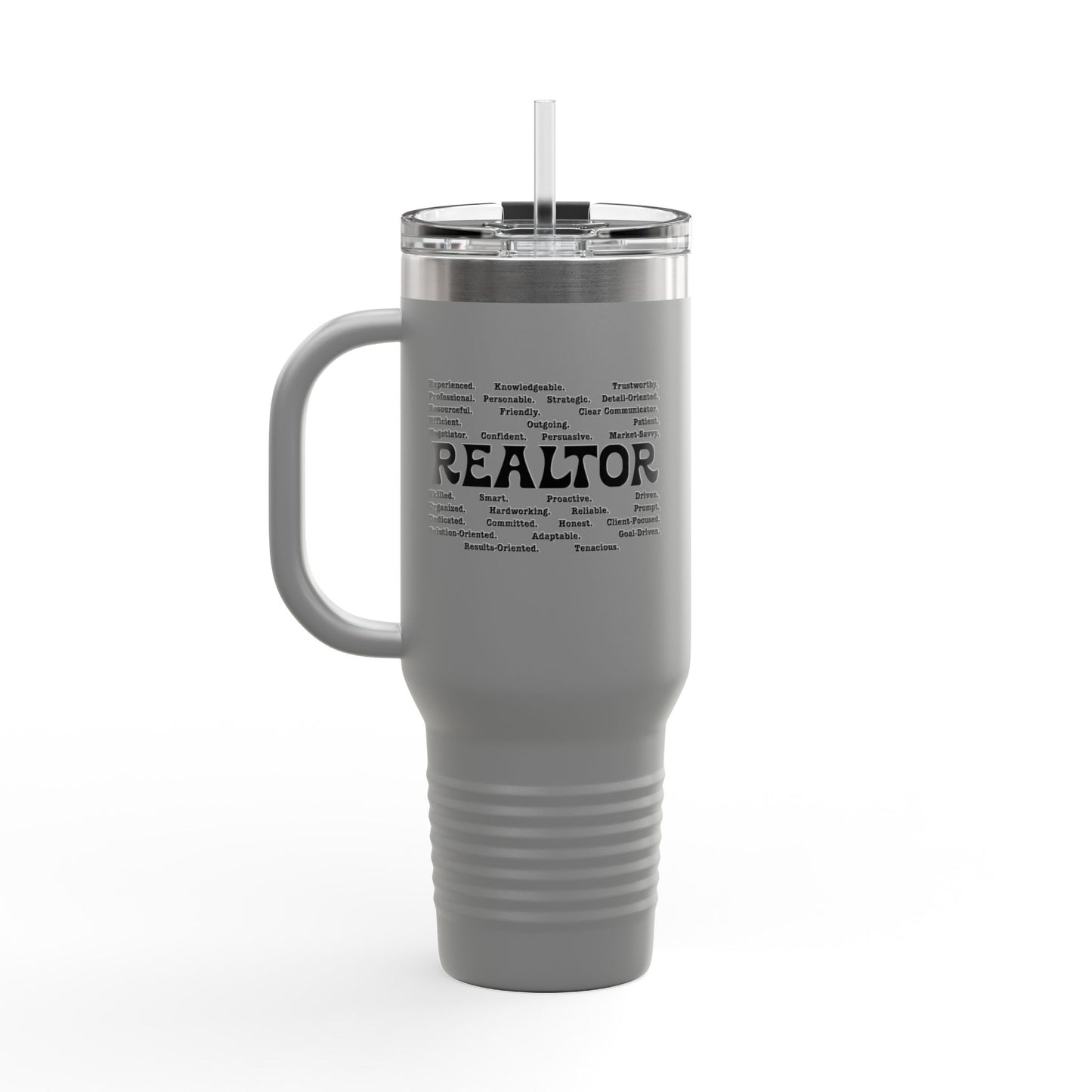 REALTOR Word Cloud Tumbler – 40 oz Stainless Steel Mug with Traits & Text Design