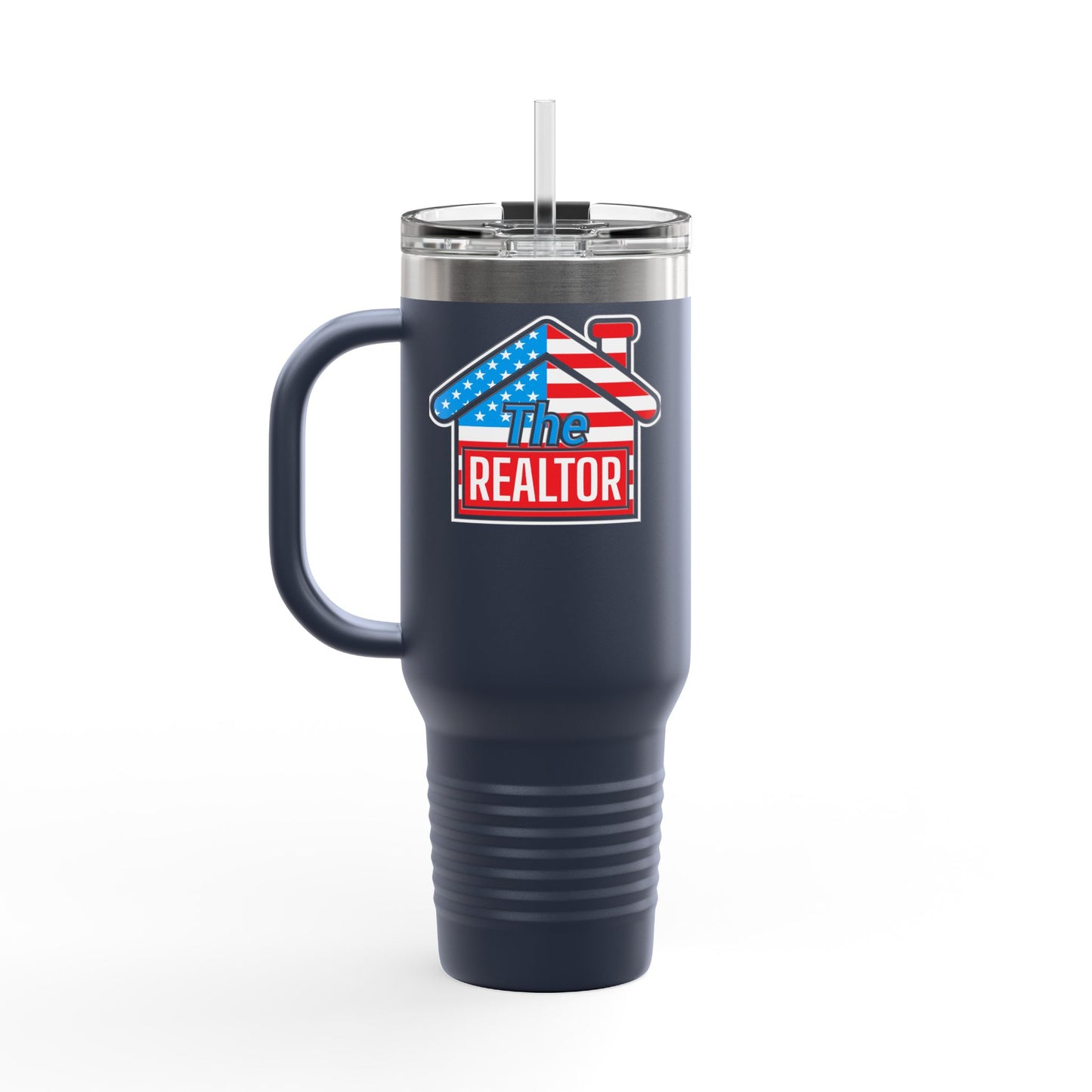 The REALTOR Tumbler – 40 oz Stainless Steel Mug with American Flag Roof Design