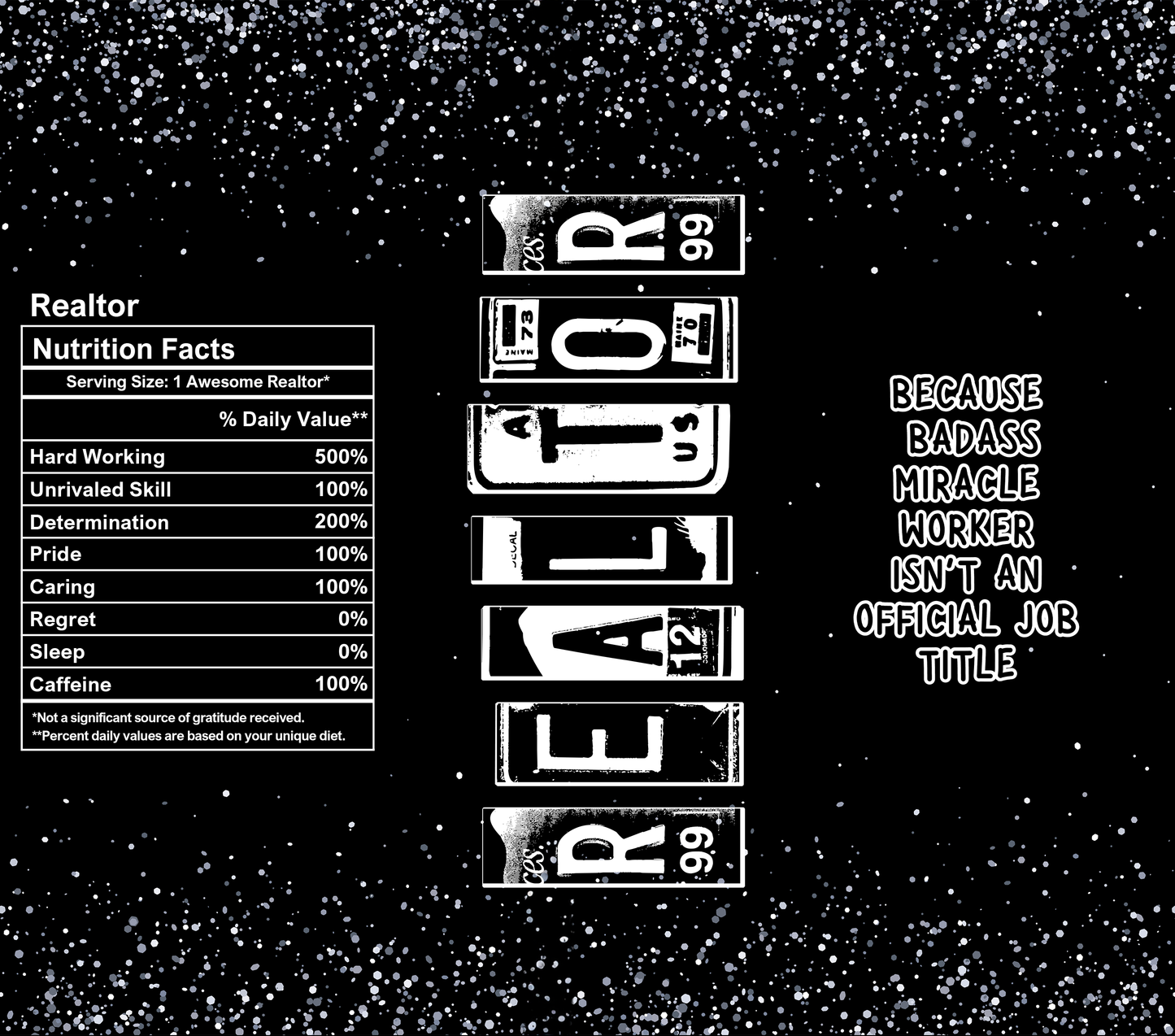 Realtor Nutrition Facts Tumbler – 20 oz Stainless Steel Mug with Bold Quote