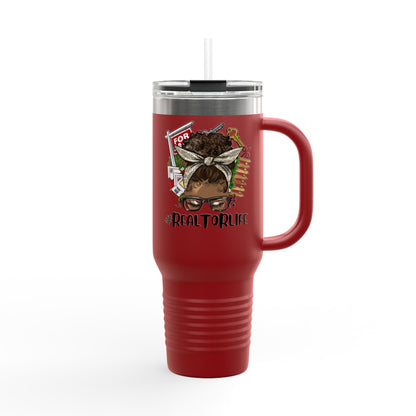 #RealtorLife Messy Bun Tumbler – 40 oz Stainless Steel Mug with Real Estate Illustration