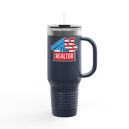 The REALTOR Tumbler – 40 oz Stainless Steel Mug with American Flag Roof Design