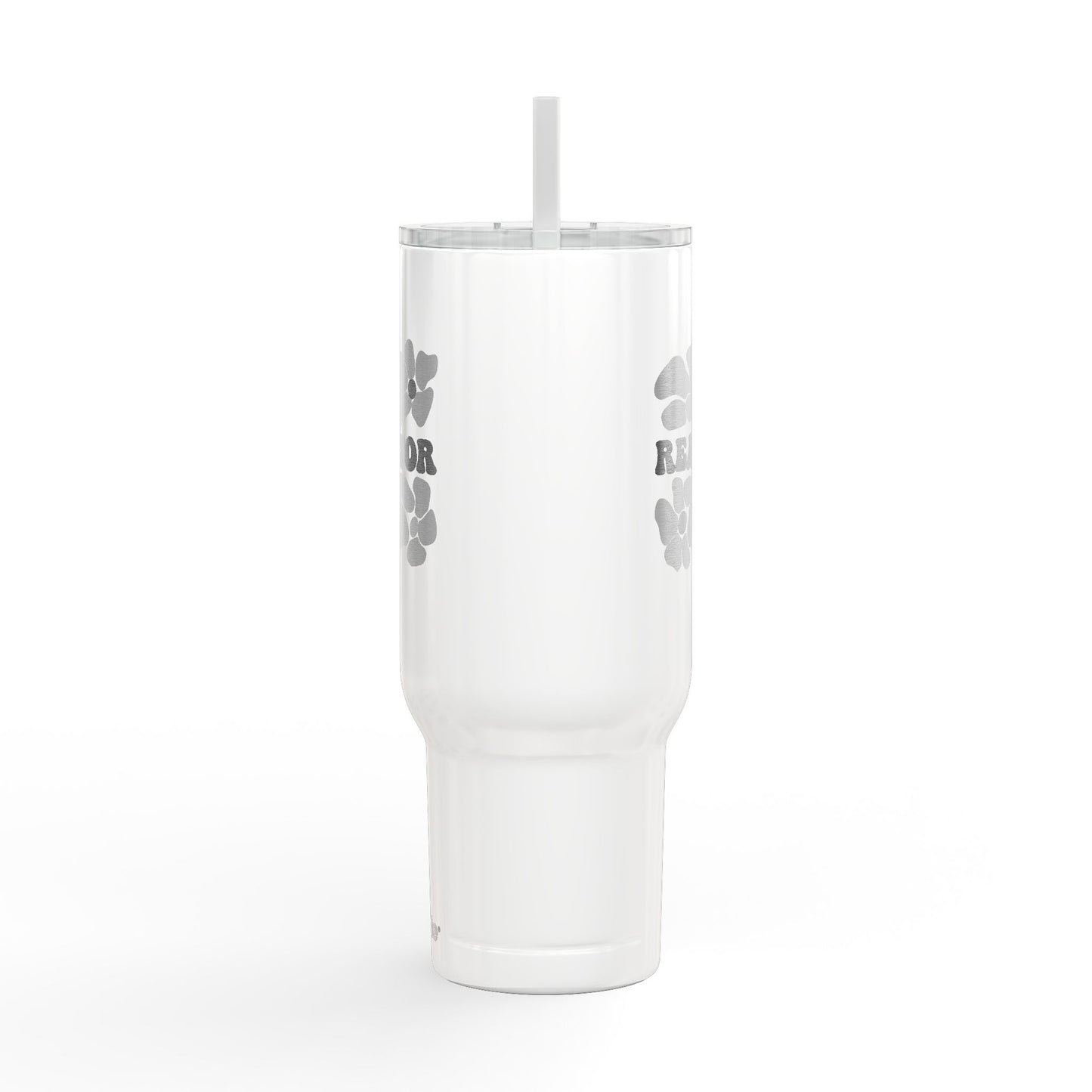Flower Power Realtor Tumbler – 40 oz White Stainless Steel Cup with Handle & Straw