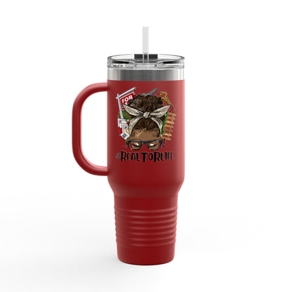 #RealtorLife Messy Bun Tumbler – 40 oz Stainless Steel Mug with Real Estate Illustration