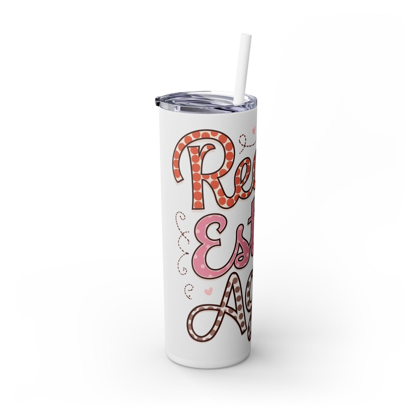Real Estate Agent Tumbler – Cute Polka Dot Realtor Design with Hearts & House Icon