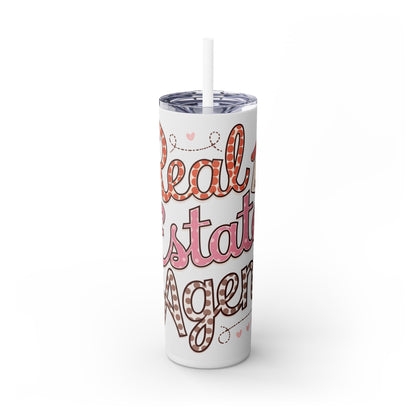 Real Estate Agent Tumbler – Cute Polka Dot Realtor Design with Hearts & House Icon