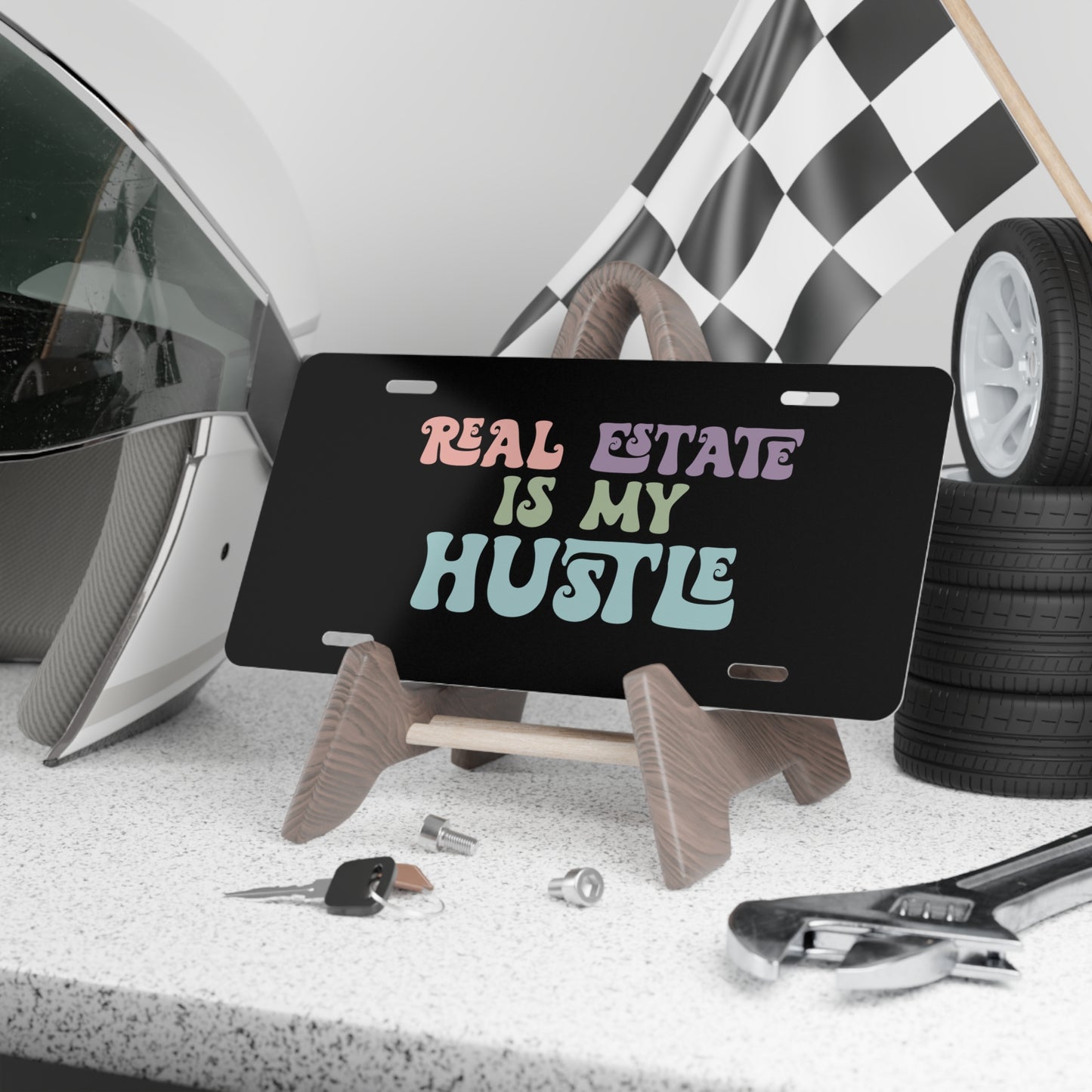 Real Estate Is My Hustle License Plate – Because Caffeine & Closings Are a Lifestyle