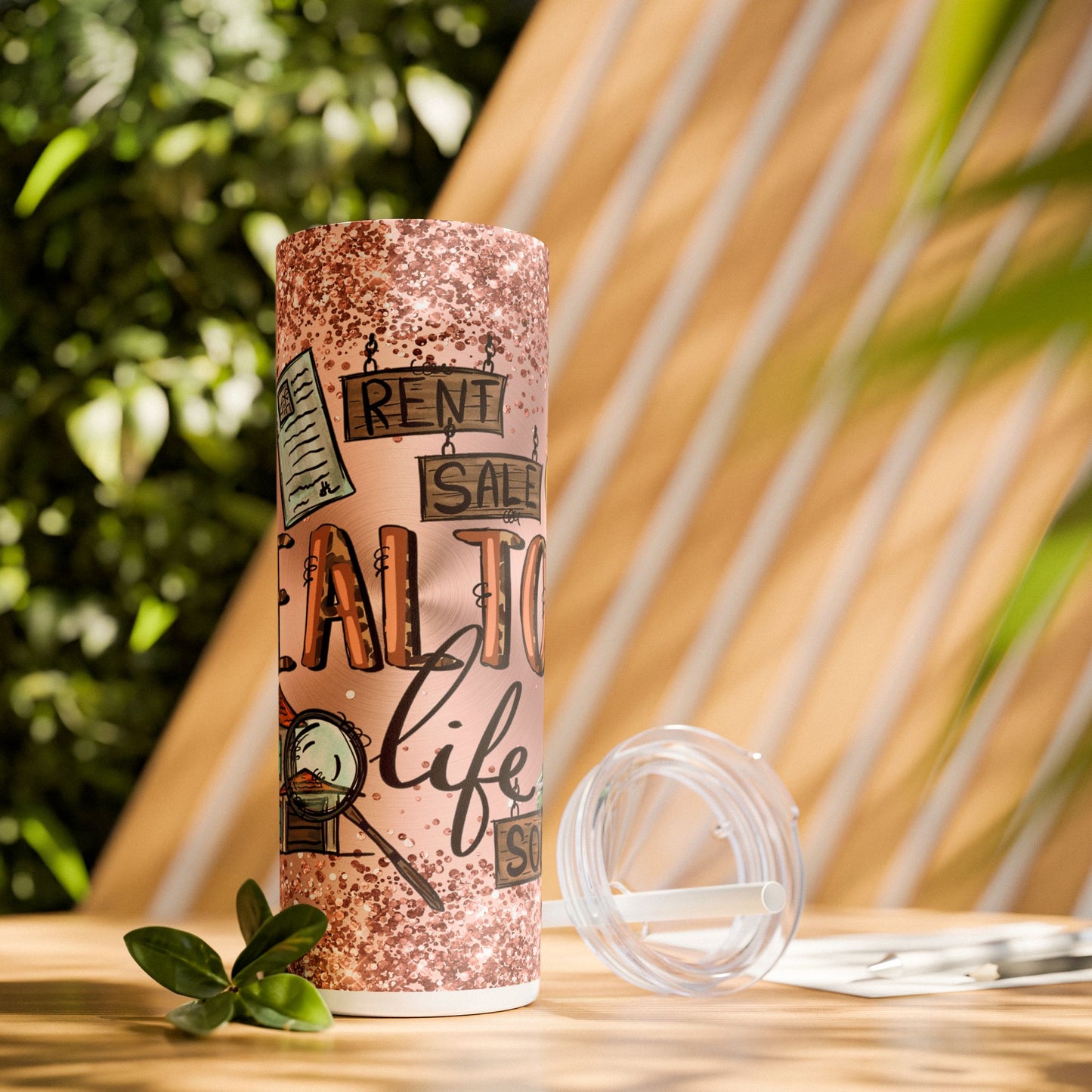 Realtor Life Tumbler 20oz Tumbler  – Rent, Sale, Sold Design with Glitter Background – Funny Realtor Gift