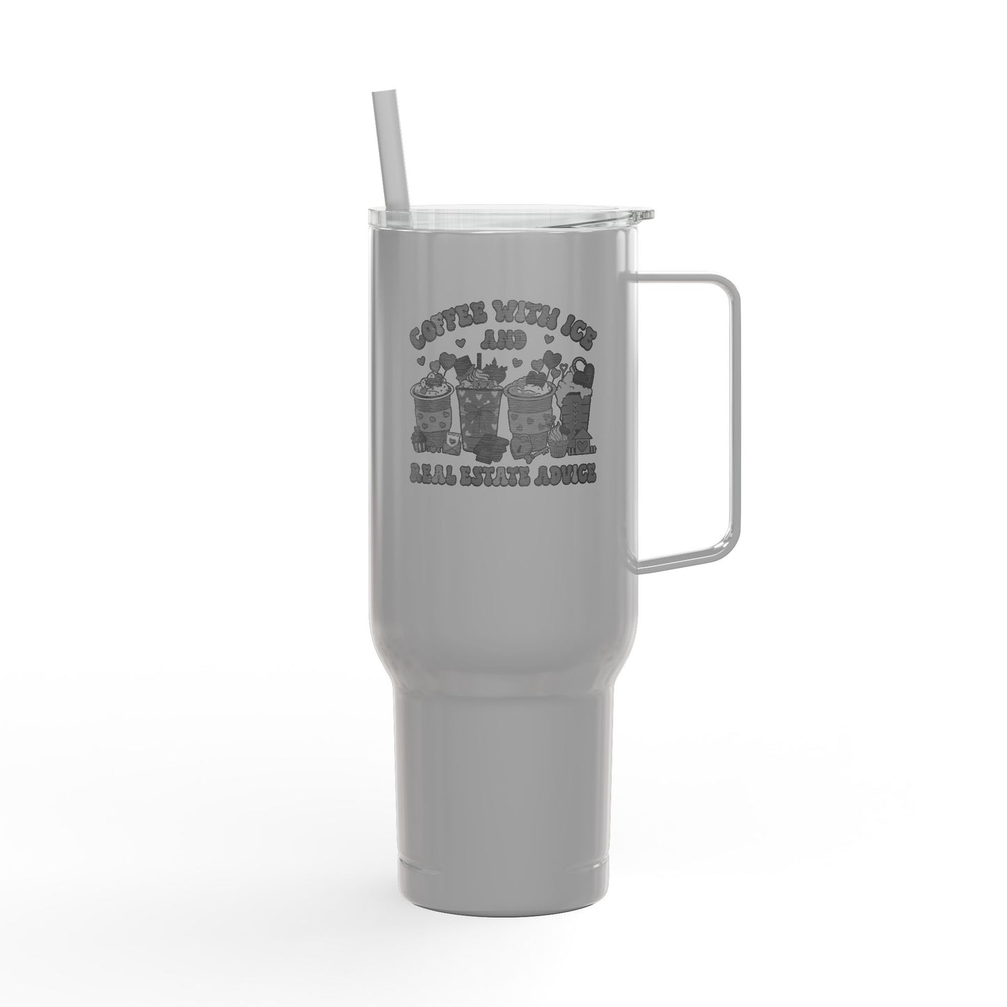 Coffee, Ice & Real Estate Advice Tumbler – 40 oz Stainless Steel Mug for Realtors (Lifestyle Image)