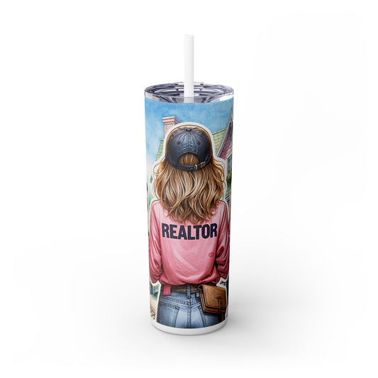 Realtor Coffee & Keys Tumbler – 20 oz Stainless Steel Mug with Pink House Illustration