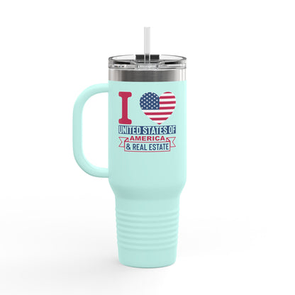 I Love USA & Real Estate Tumbler – 40 oz Stainless Steel Mug with Patriotic Design