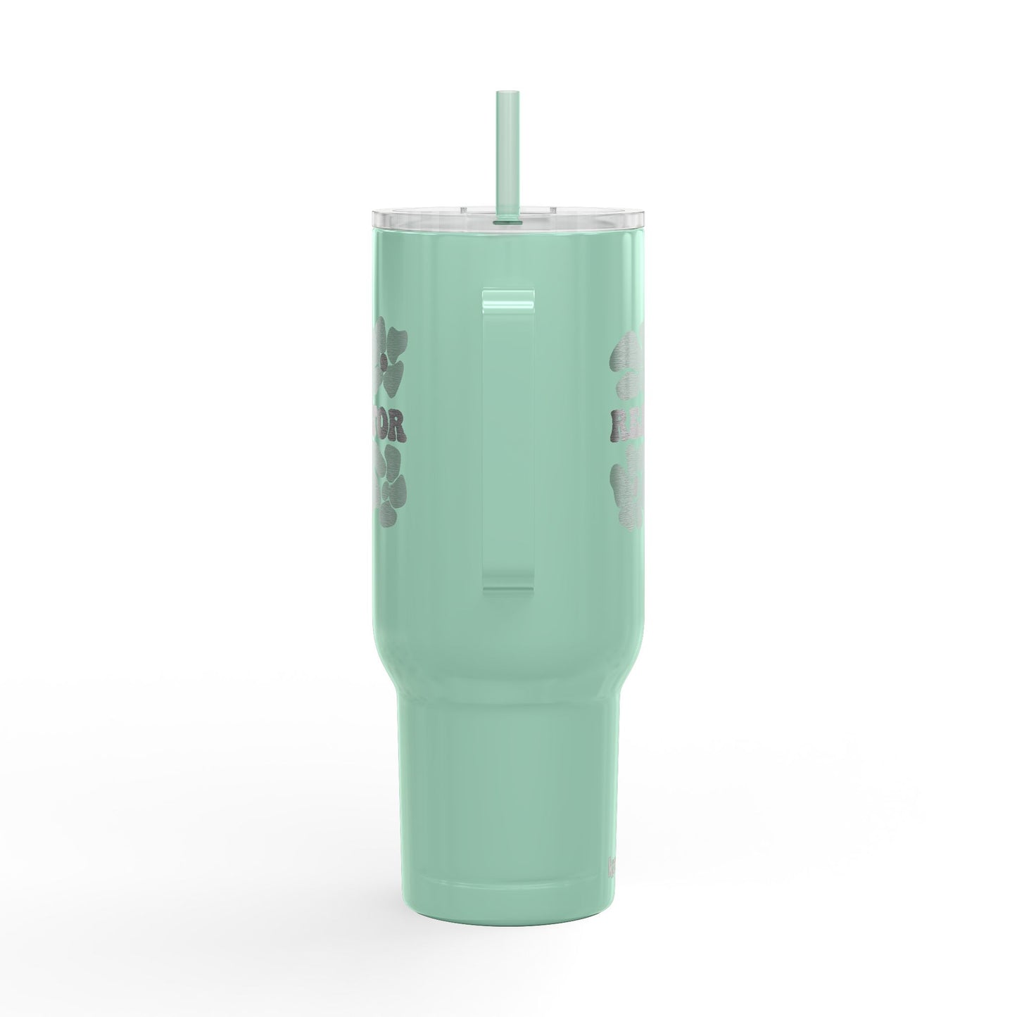 Flower Power Realtor Tumbler – 40 oz White Stainless Steel Cup with Handle & Straw
