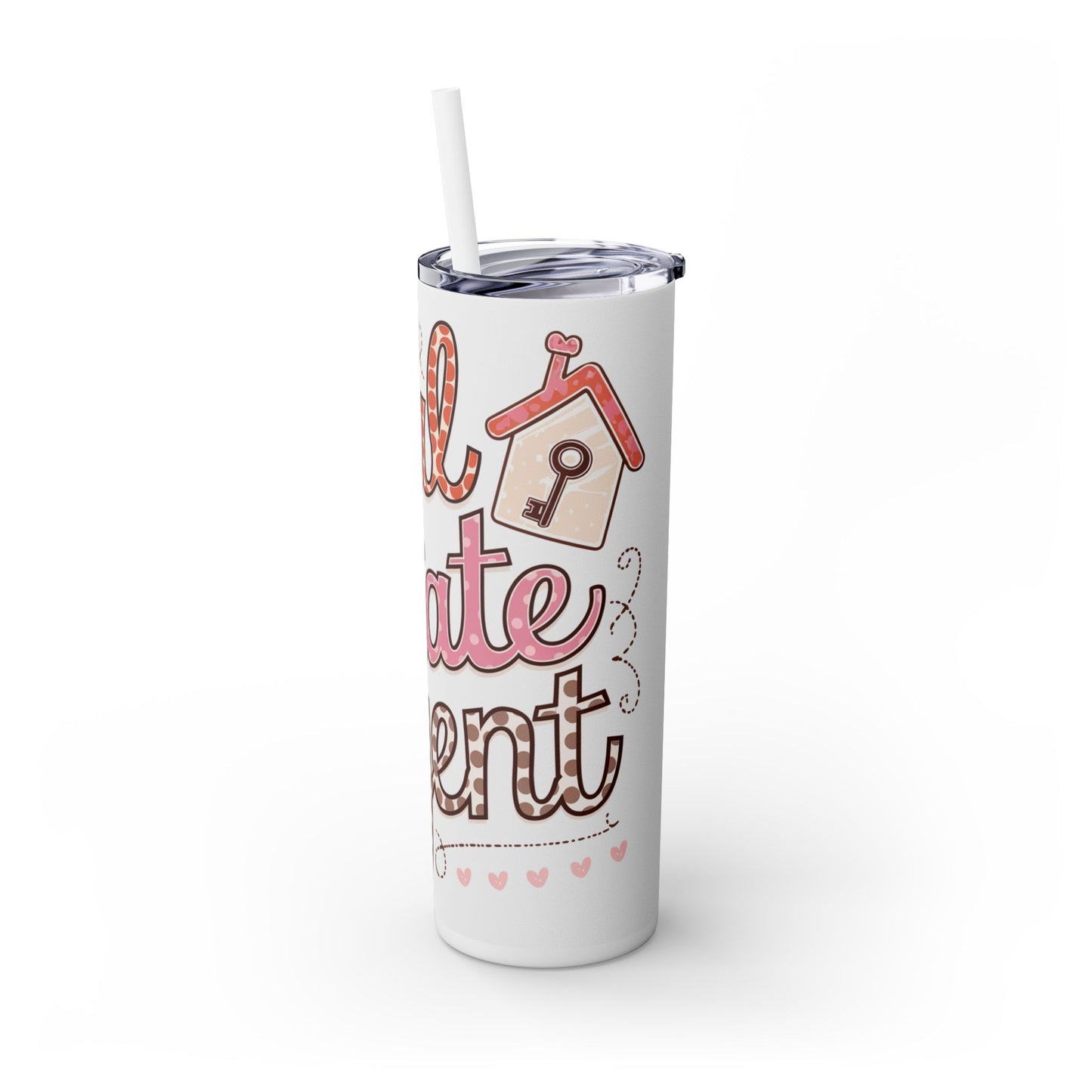 Real Estate Agent Tumbler – Cute Polka Dot Realtor Design with Hearts & House Icon