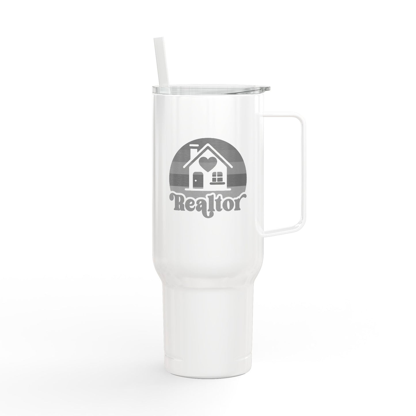 Heart & Home Realtor Tumbler – 40 oz White Stainless Steel Mug for Real Estate Agents