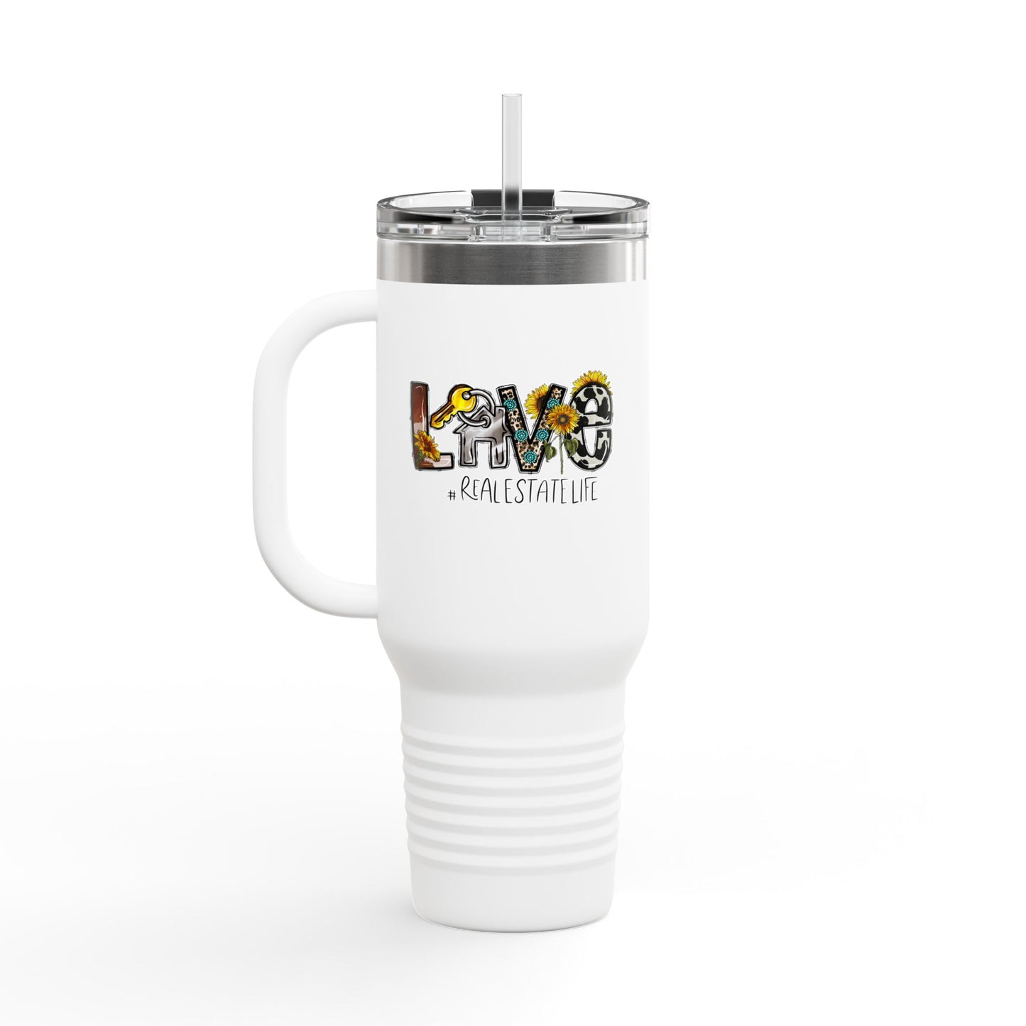 LOVE #RealEstateLife Tumbler – 40 oz Stainless Steel Mug with Colorful Realtor Design