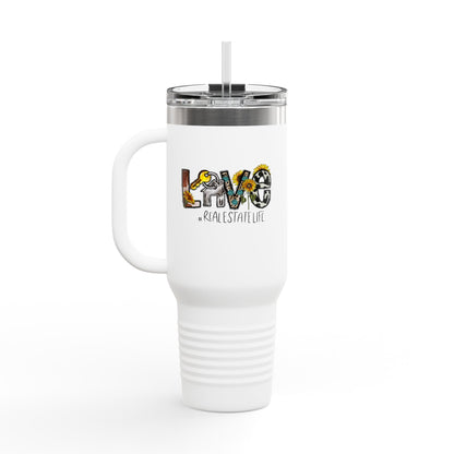 LOVE #RealEstateLife Tumbler – 40 oz Stainless Steel Mug with Colorful Realtor Design