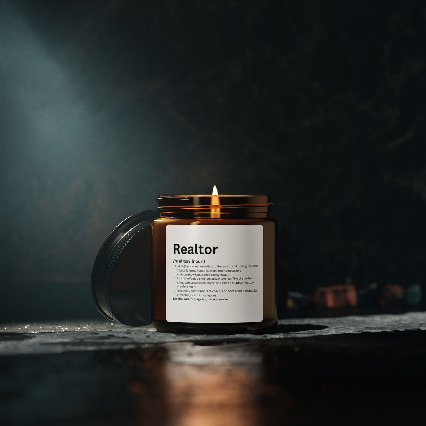 Realtor Definition Candle – Funny Real Estate Gift for Agents & Brokers | Amber Jar Soy Candle