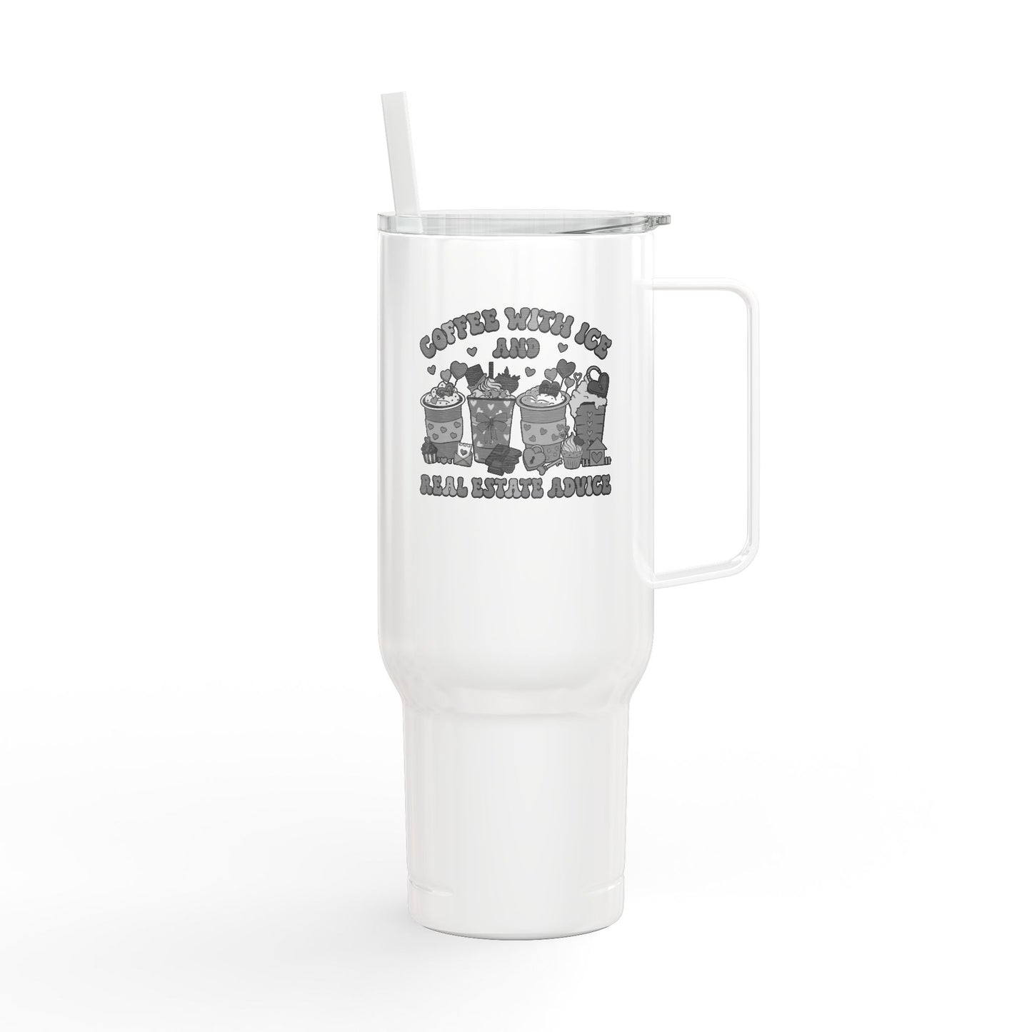 Coffee, Ice & Real Estate Advice Tumbler – 40 oz Stainless Steel Mug for Realtors (Lifestyle Image)