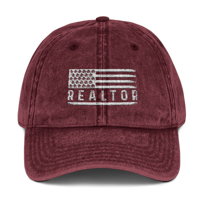American Flag Realtor Hat – Vintage Distressed Cap for Real Estate Agents