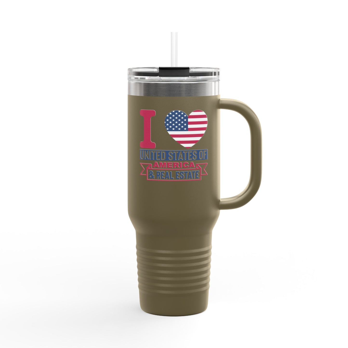 I Love USA & Real Estate Tumbler – 40 oz Stainless Steel Mug with Patriotic Design