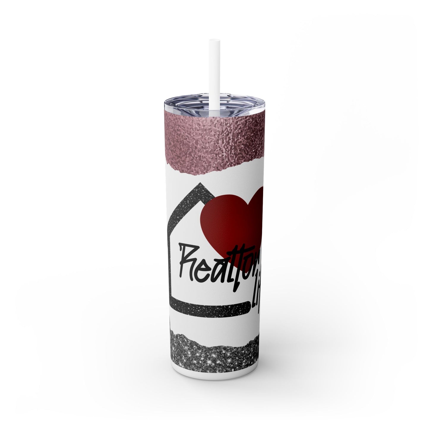 Realtor Life Heart House Tumbler – 20 oz Stainless Steel Mug with Glitter Look