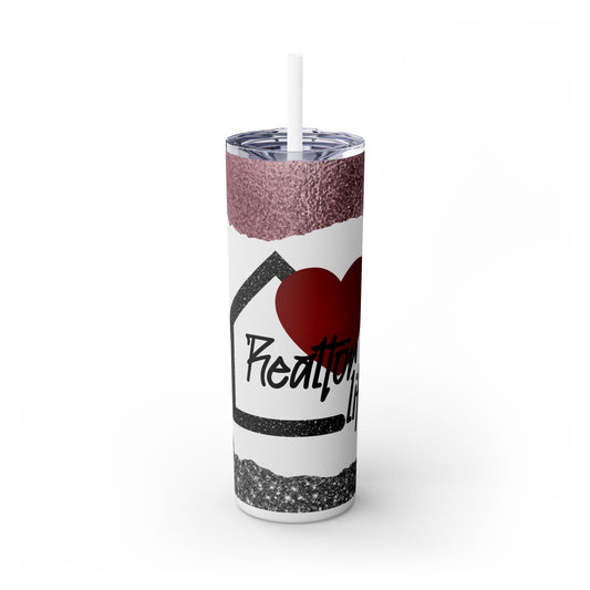 Realtor Life Heart House Tumbler – 20 oz Stainless Steel Mug with Glitter Look