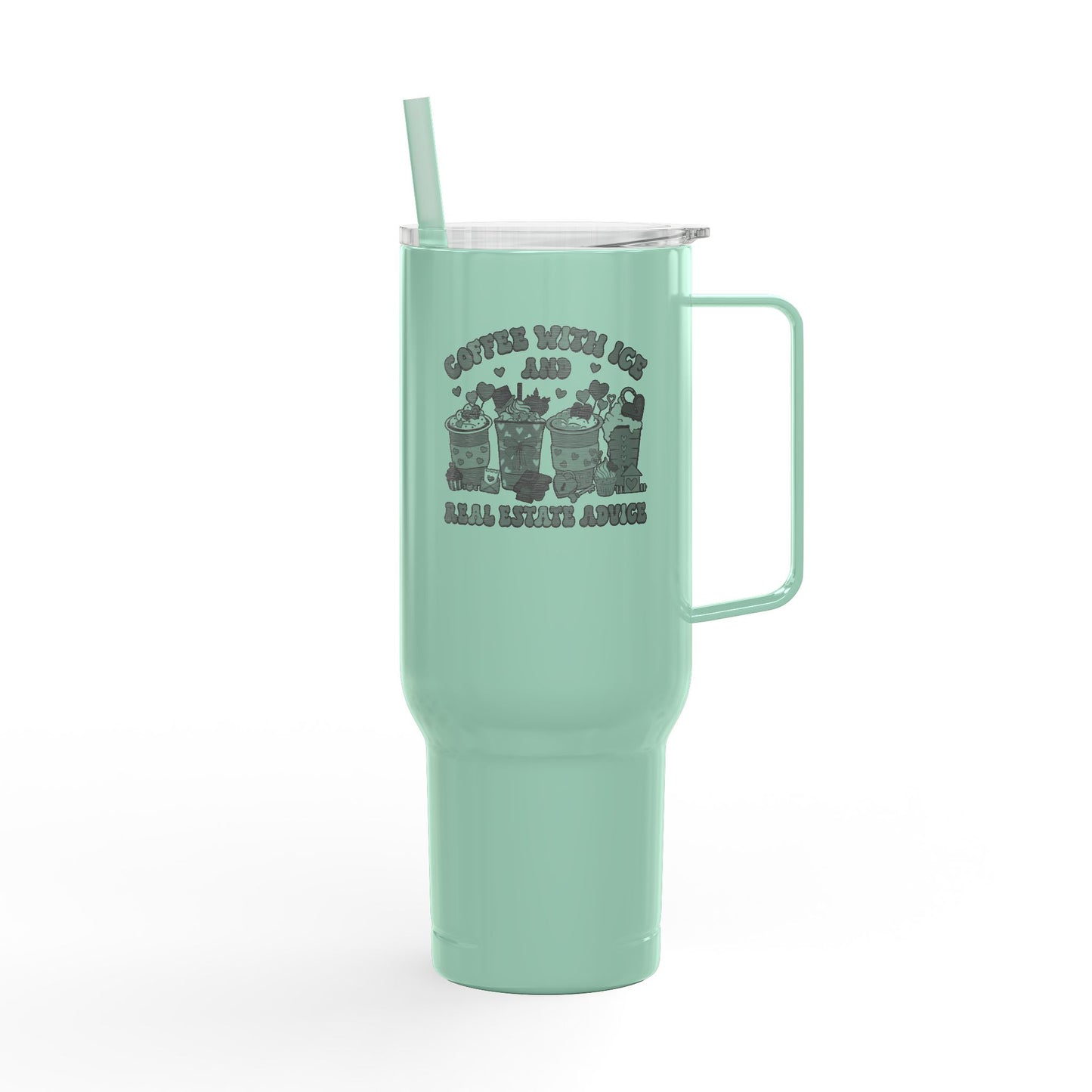 Coffee, Ice & Real Estate Advice Tumbler – 40 oz Stainless Steel Mug for Realtors (Lifestyle Image)