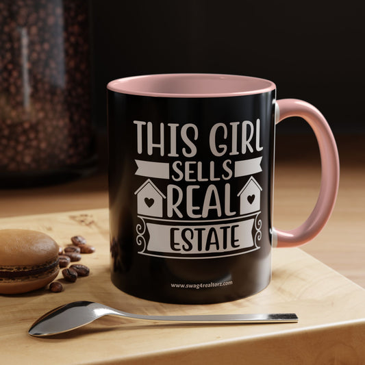 This Girl Sells Real Estate Realtor Accent Coffee Mug (11, 15oz)
