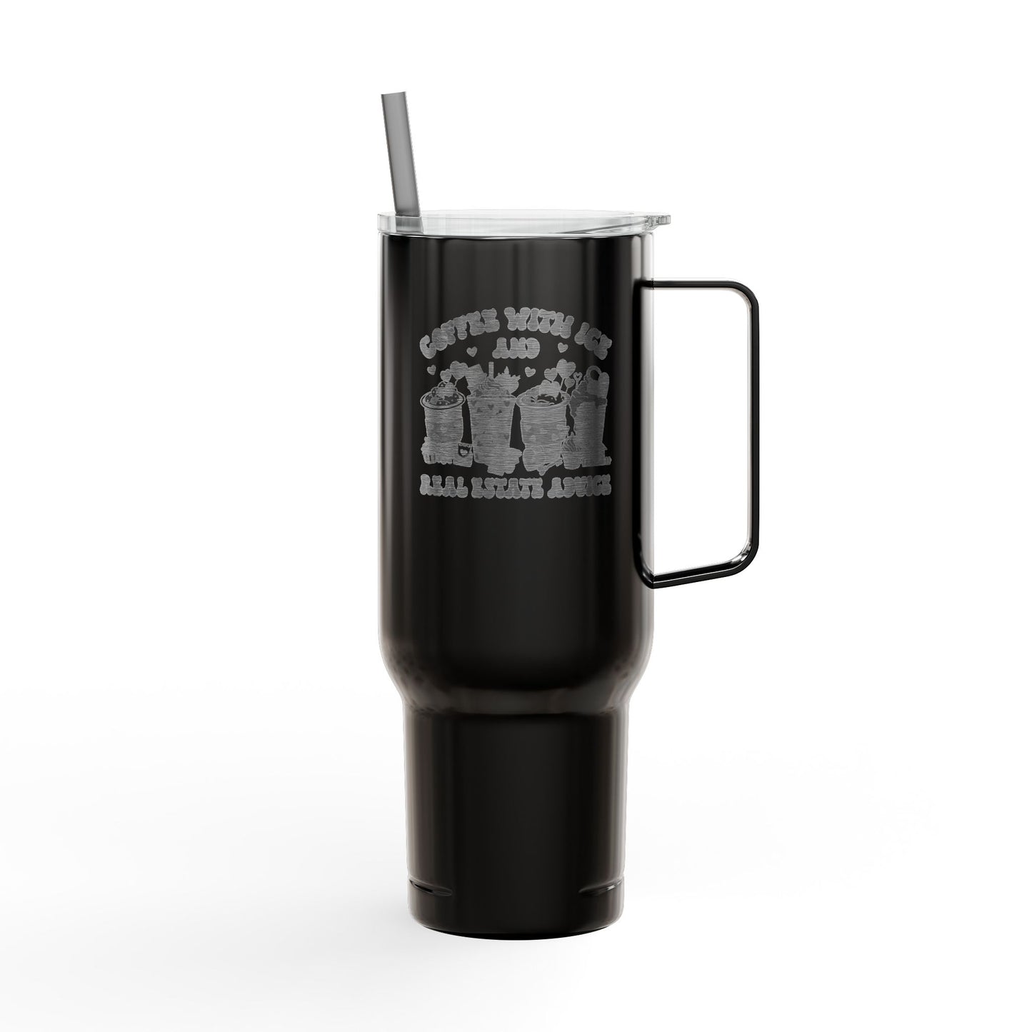 Coffee, Ice & Real Estate Advice Tumbler – 40 oz Stainless Steel Mug for Realtors (Lifestyle Image)