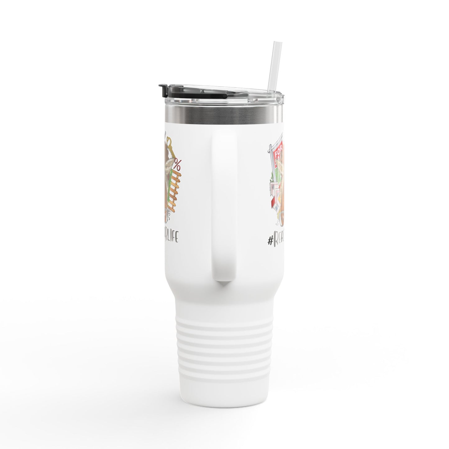 #RealtorLife Messy Bun Tumbler – 40 oz Stainless Steel Mug with Real Estate Illustration