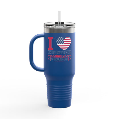 I Love USA & Real Estate Tumbler – 40 oz Stainless Steel Mug with Patriotic Design