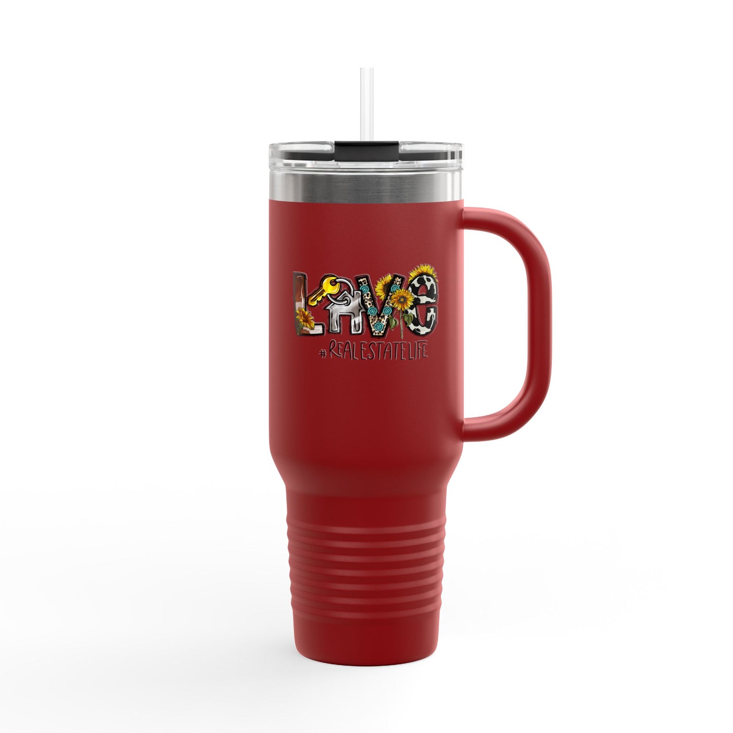 LOVE #RealEstateLife Tumbler – 40 oz Stainless Steel Mug with Colorful Realtor Design