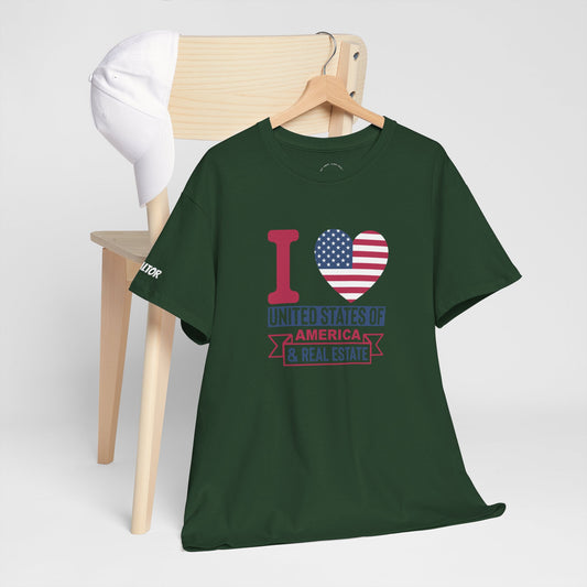 I ❤️ United States of America & Real Estate Tee – Freedom, Fireworks, and For Sale Signs 💥🏡