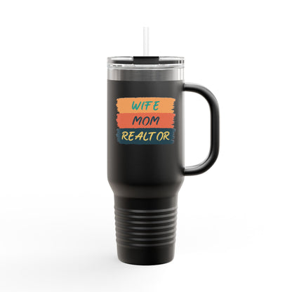 Wife. Mom. Realtor. Tumbler – 40 oz Stainless Steel Mug with Colorful Stripe Design