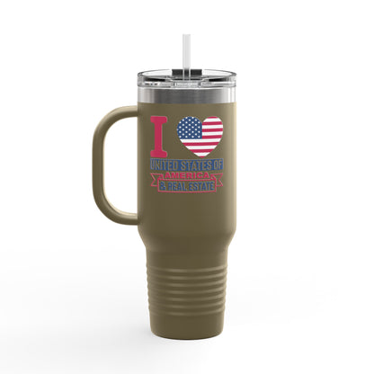 I Love USA & Real Estate Tumbler – 40 oz Stainless Steel Mug with Patriotic Design
