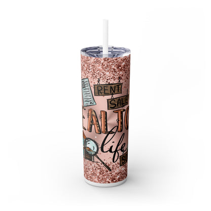 Realtor Life Tumbler 20oz Tumbler  – Rent, Sale, Sold Design with Glitter Background – Funny Realtor Gift