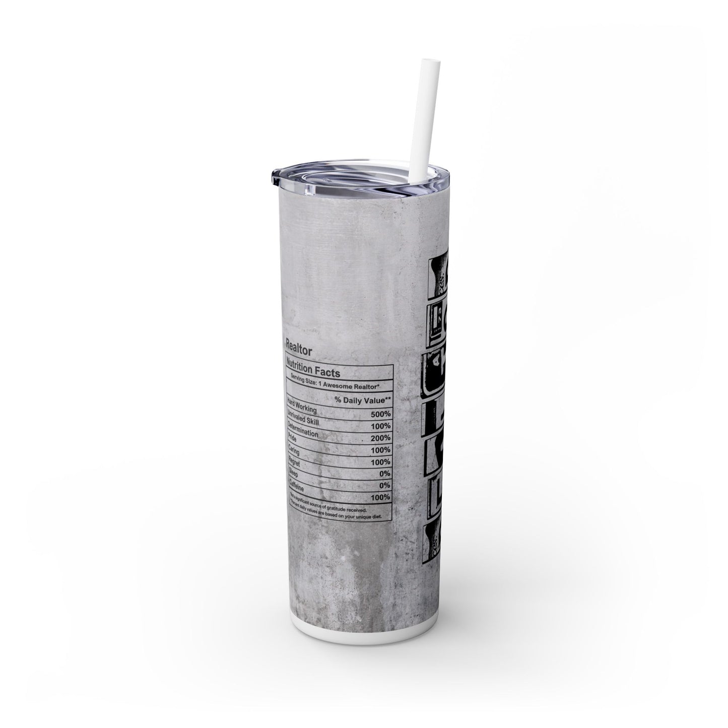 Realtor Nutrition Facts Tumbler – 20 oz Stainless Steel Mug with  Bold Quote
