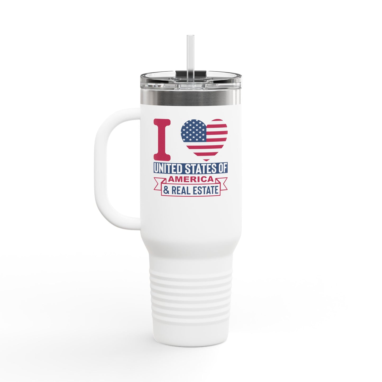 I Love USA & Real Estate Tumbler – 40 oz Stainless Steel Mug with Patriotic Design