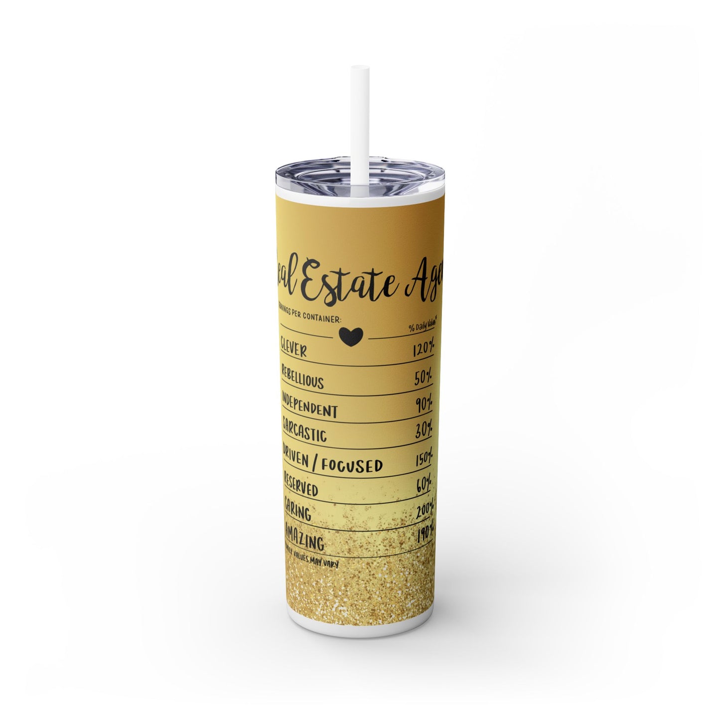 Real Estate Agent Tumbler 20oz – Funny Nutrition Facts Wrap