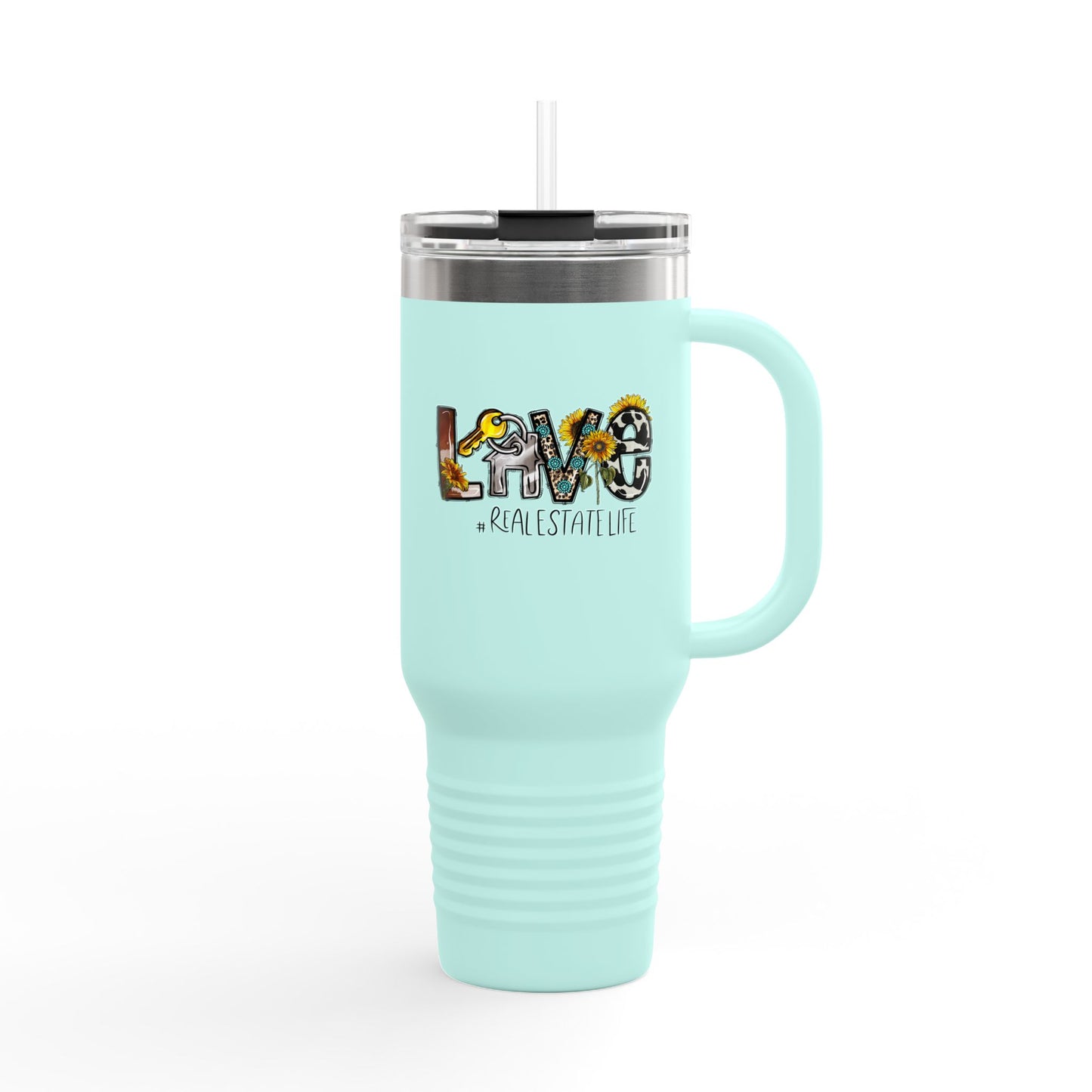 LOVE #RealEstateLife Tumbler – 40 oz Stainless Steel Mug with Colorful Realtor Design