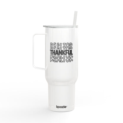 Thankful Realtor Tumbler – 40 oz White Stainless Steel Mug with Stacked Text Design