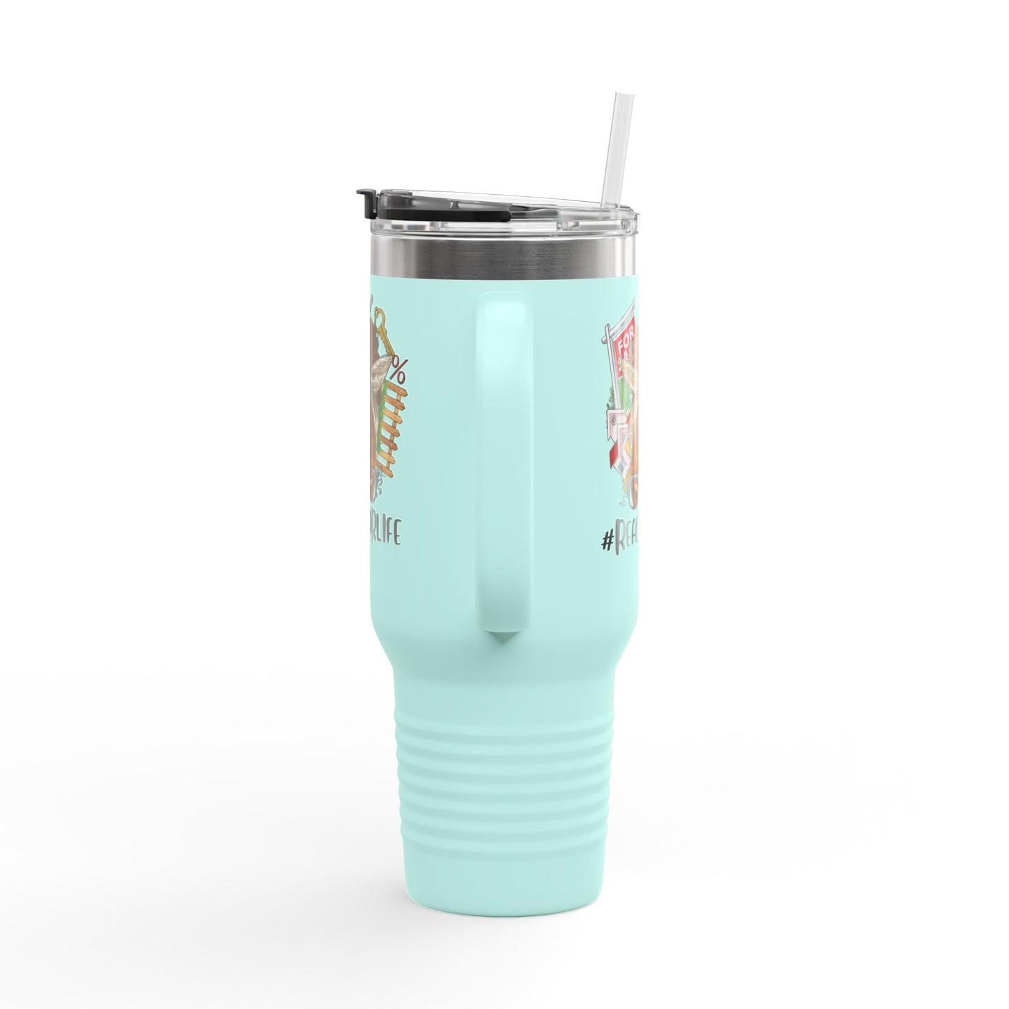 #RealtorLife Messy Bun Tumbler – 40 oz Stainless Steel Mug with Real Estate Illustration