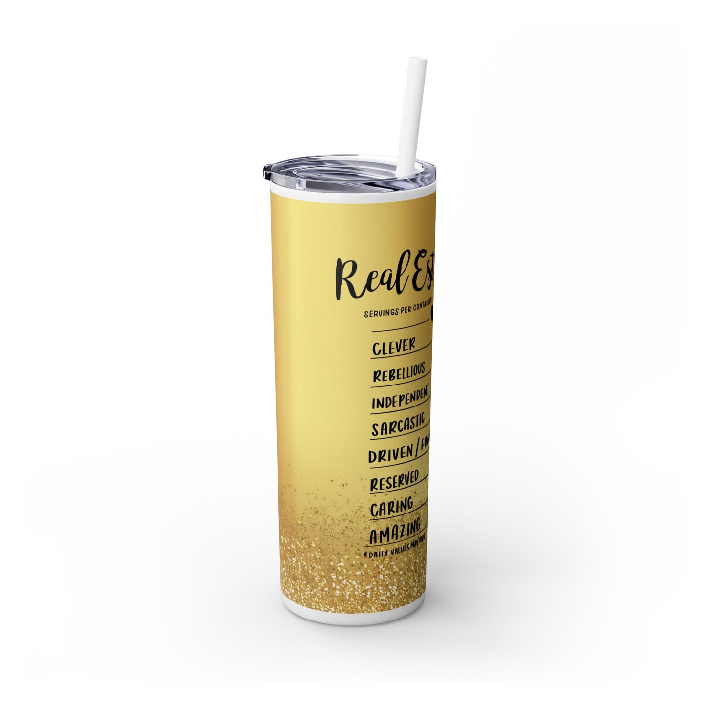 Real Estate Agent Tumbler 20oz – Funny Nutrition Facts Wrap